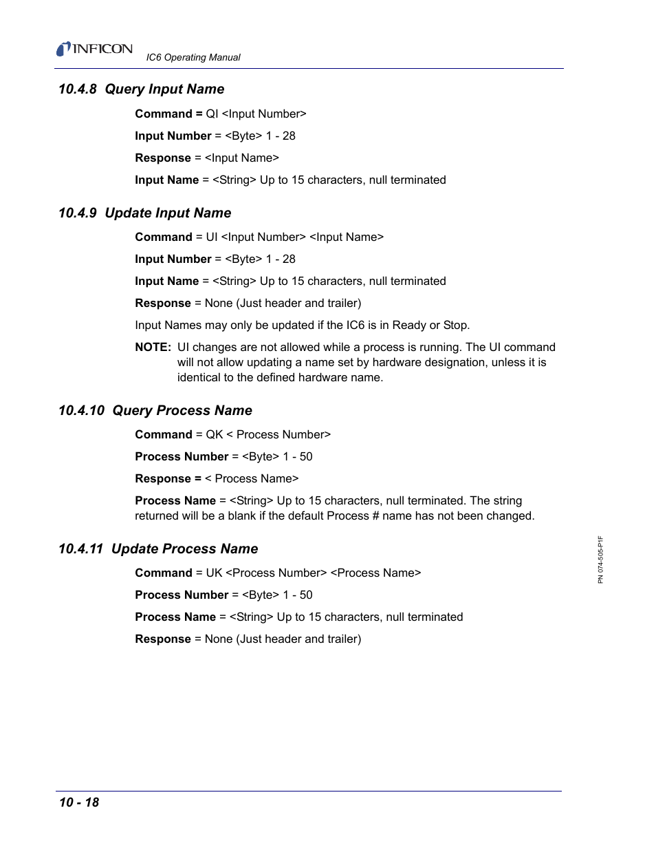 8 query input name, 9 update input name, 10 query process name | 11 update process name | INFICON IC6 Thin Film Deposition Controller User Manual | Page 188 / 332