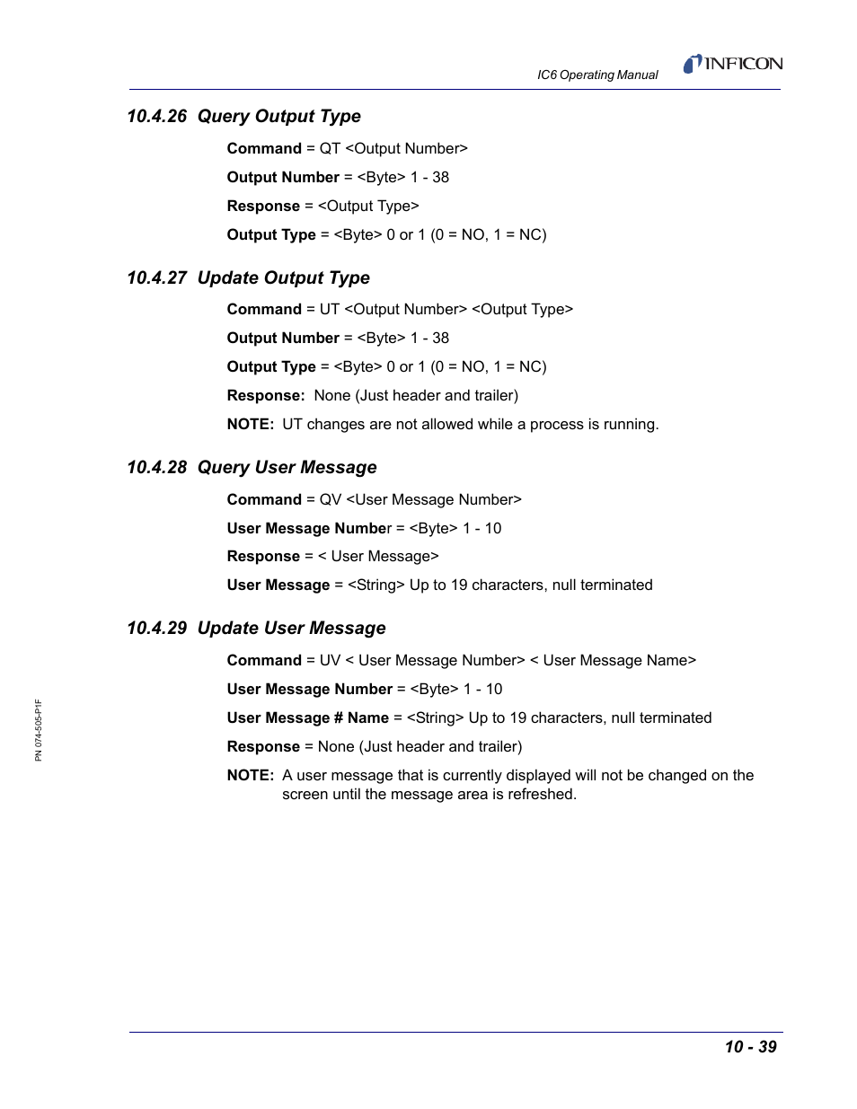 26 query output type, 27 update output type, 28 query user message | 29 update user message | INFICON IC6 Thin Film Deposition Controller User Manual | Page 209 / 332