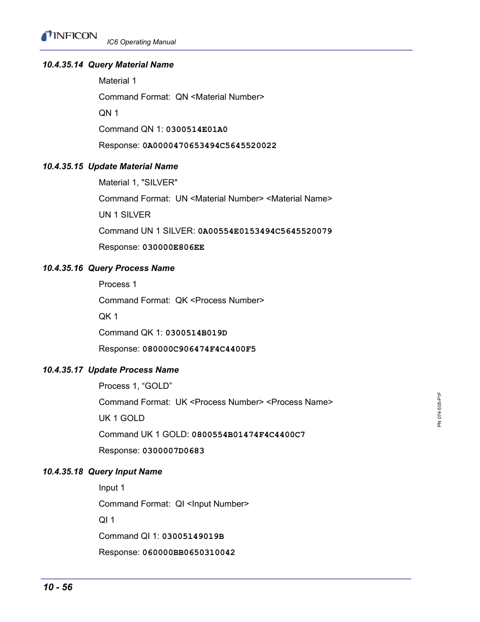 14 query material name, 15 update material name, 16 query process name | 17 update process name, 18 query input name | INFICON IC6 Thin Film Deposition Controller User Manual | Page 226 / 332