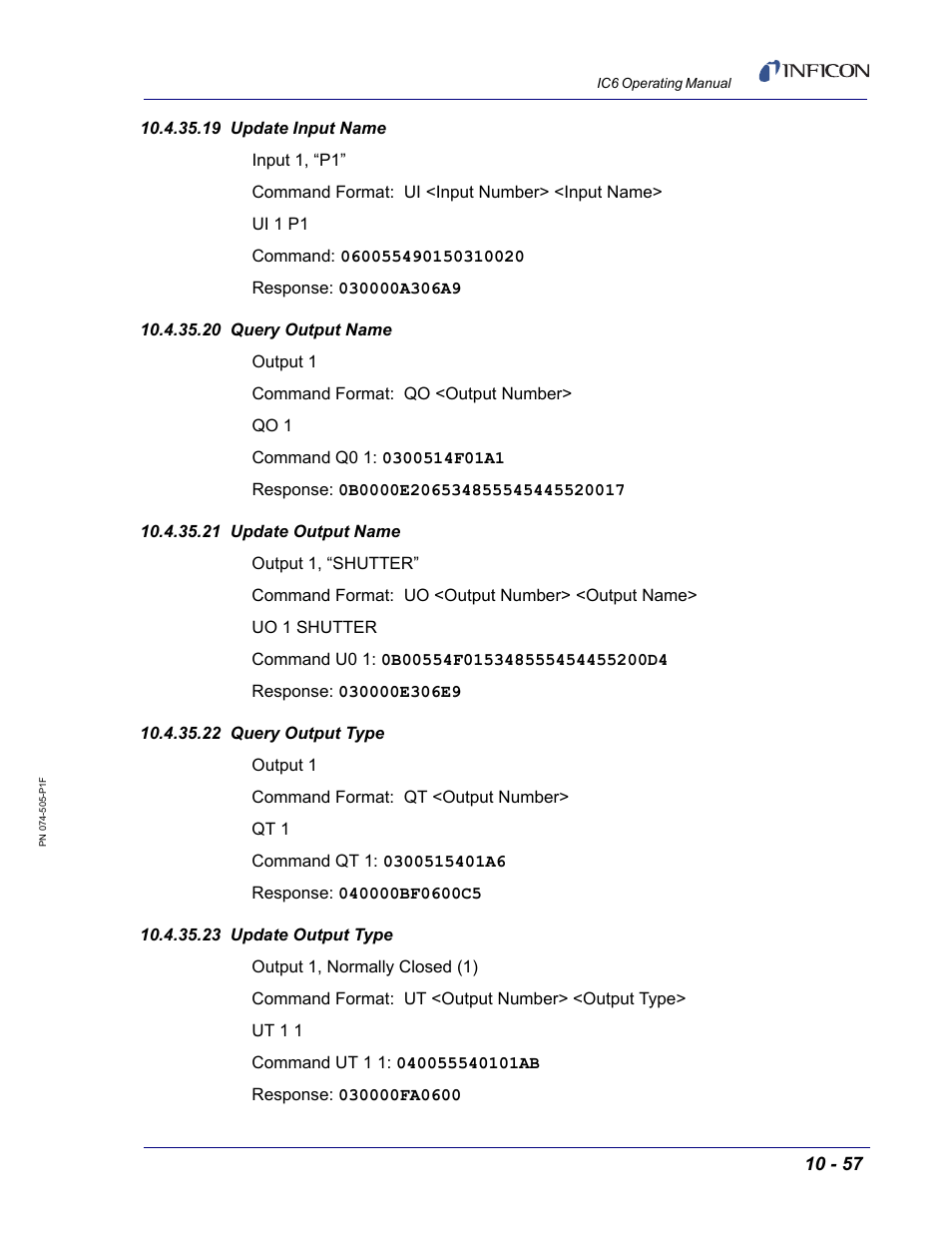 19 update input name, 20 query output name, 21 update output name | 22 query output type, 23 update output type | INFICON IC6 Thin Film Deposition Controller User Manual | Page 227 / 332