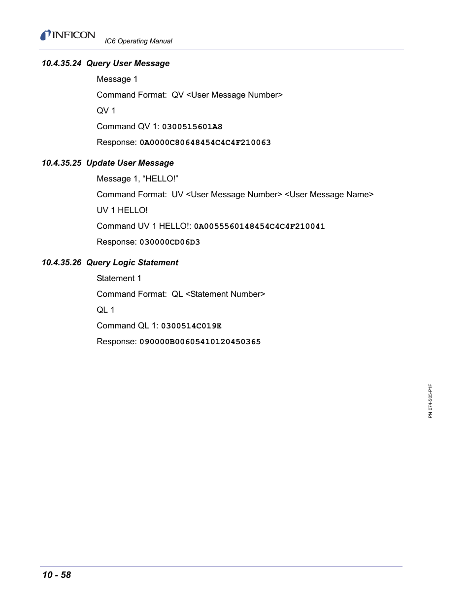 24 query user message, 25 update user message, 26 query logic statement | INFICON IC6 Thin Film Deposition Controller User Manual | Page 228 / 332