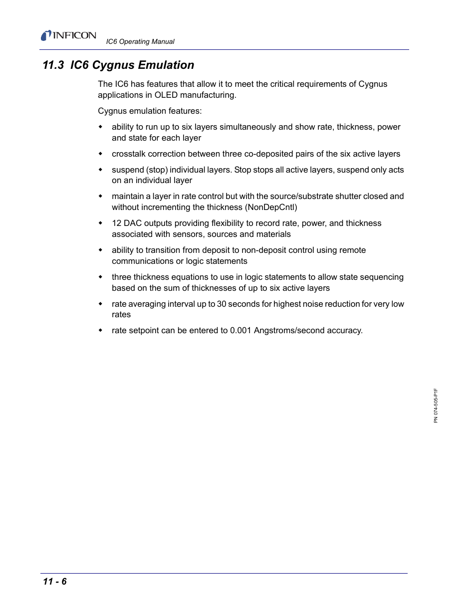 3 ic6 cygnus emulation | INFICON IC6 Thin Film Deposition Controller User Manual | Page 238 / 332