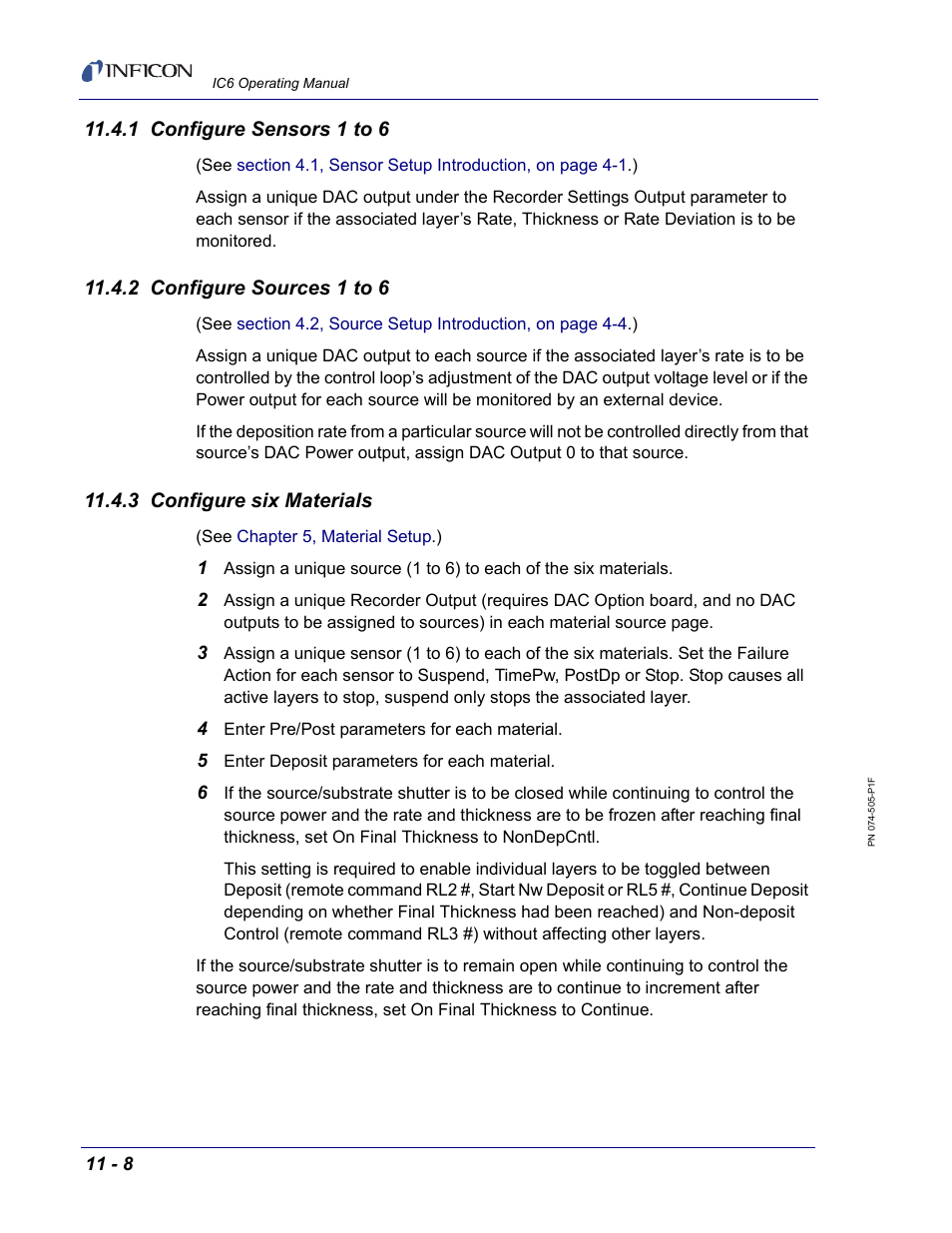 1 configure sensors 1 to 6, 2 configure sources 1 to 6, 3 configure six materials | INFICON IC6 Thin Film Deposition Controller User Manual | Page 240 / 332