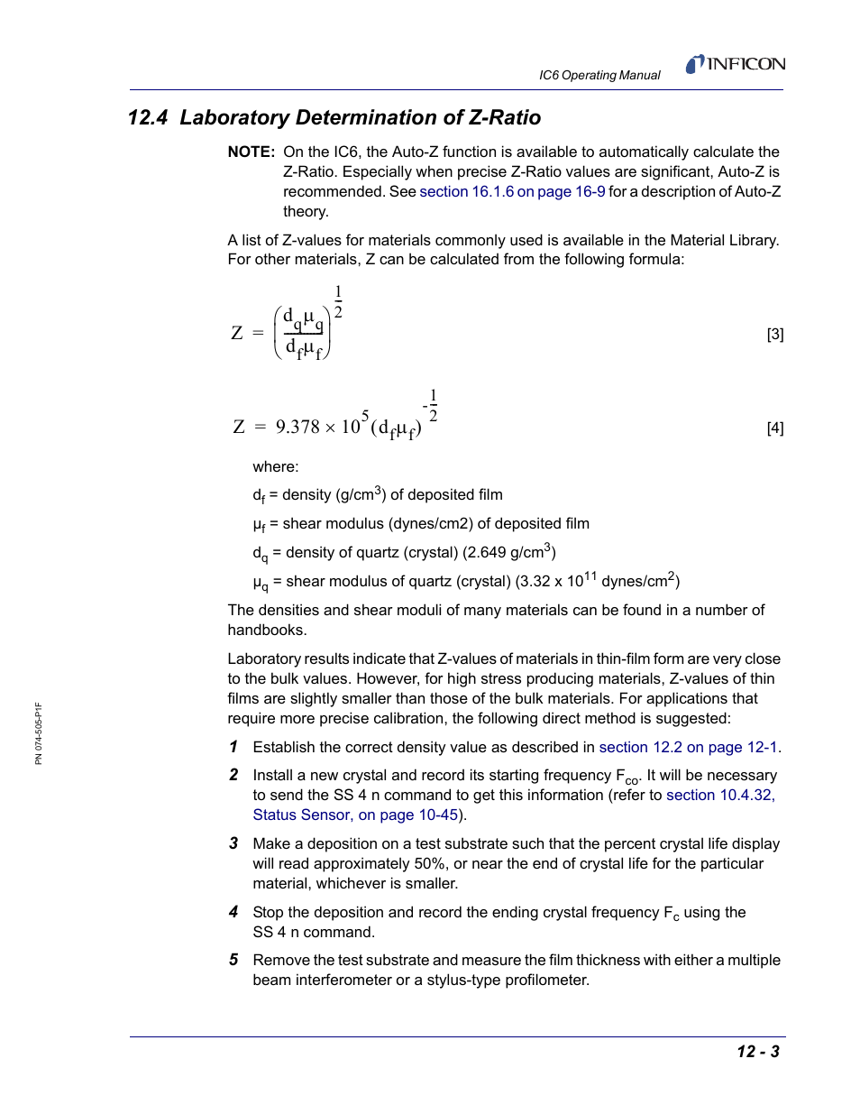 4 laboratory determination of z-ratio | INFICON IC6 Thin Film Deposition Controller User Manual | Page 245 / 332
