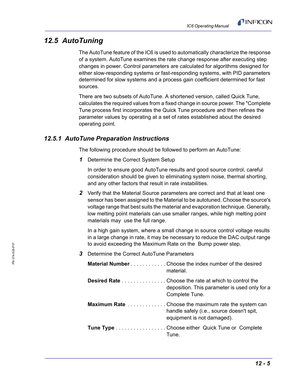 5 autotuning, 1 autotune preparation instructions | INFICON IC6 Thin Film Deposition Controller User Manual | Page 247 / 332