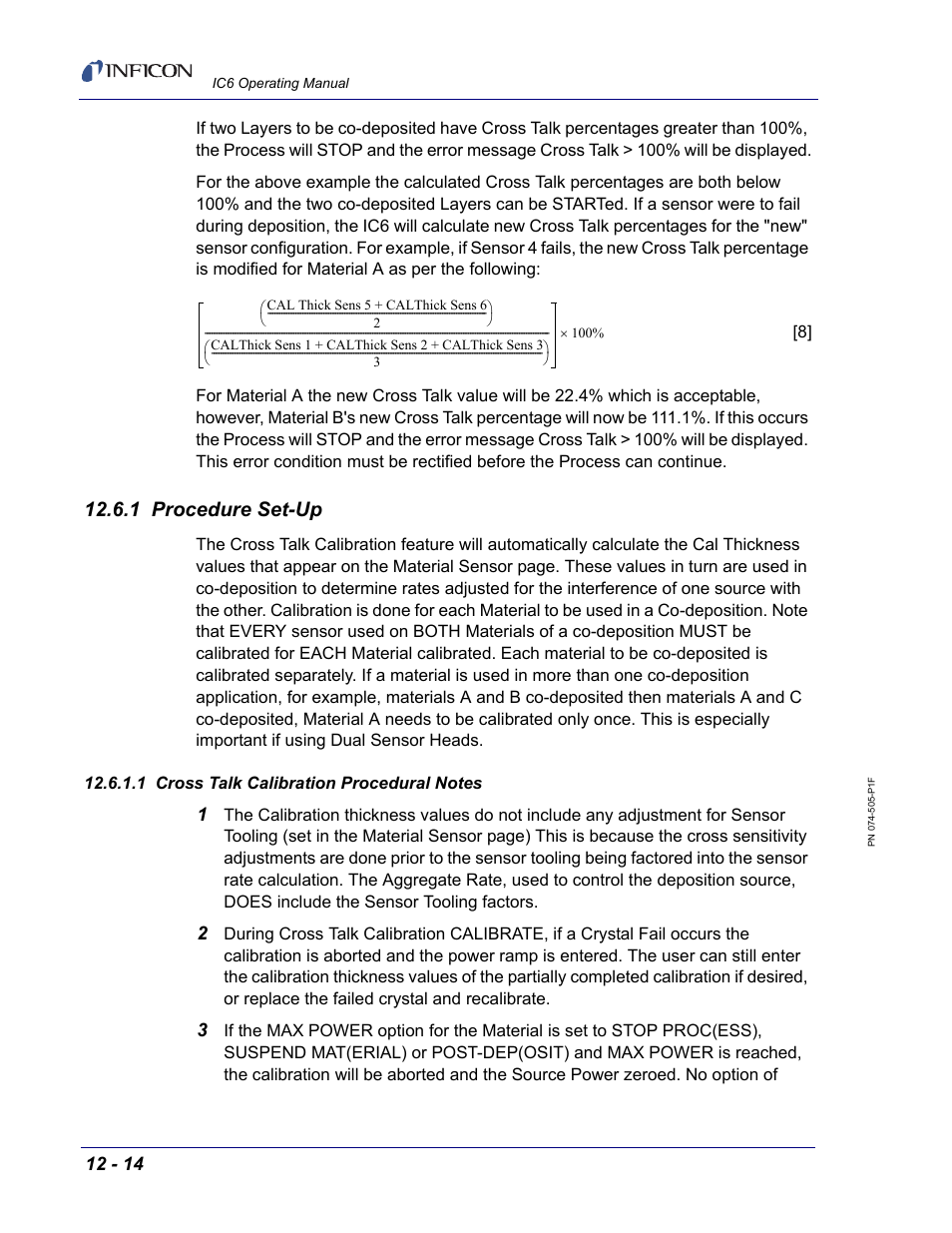 1 procedure set-up, 1 cross talk calibration procedural notes | INFICON IC6 Thin Film Deposition Controller User Manual | Page 256 / 332