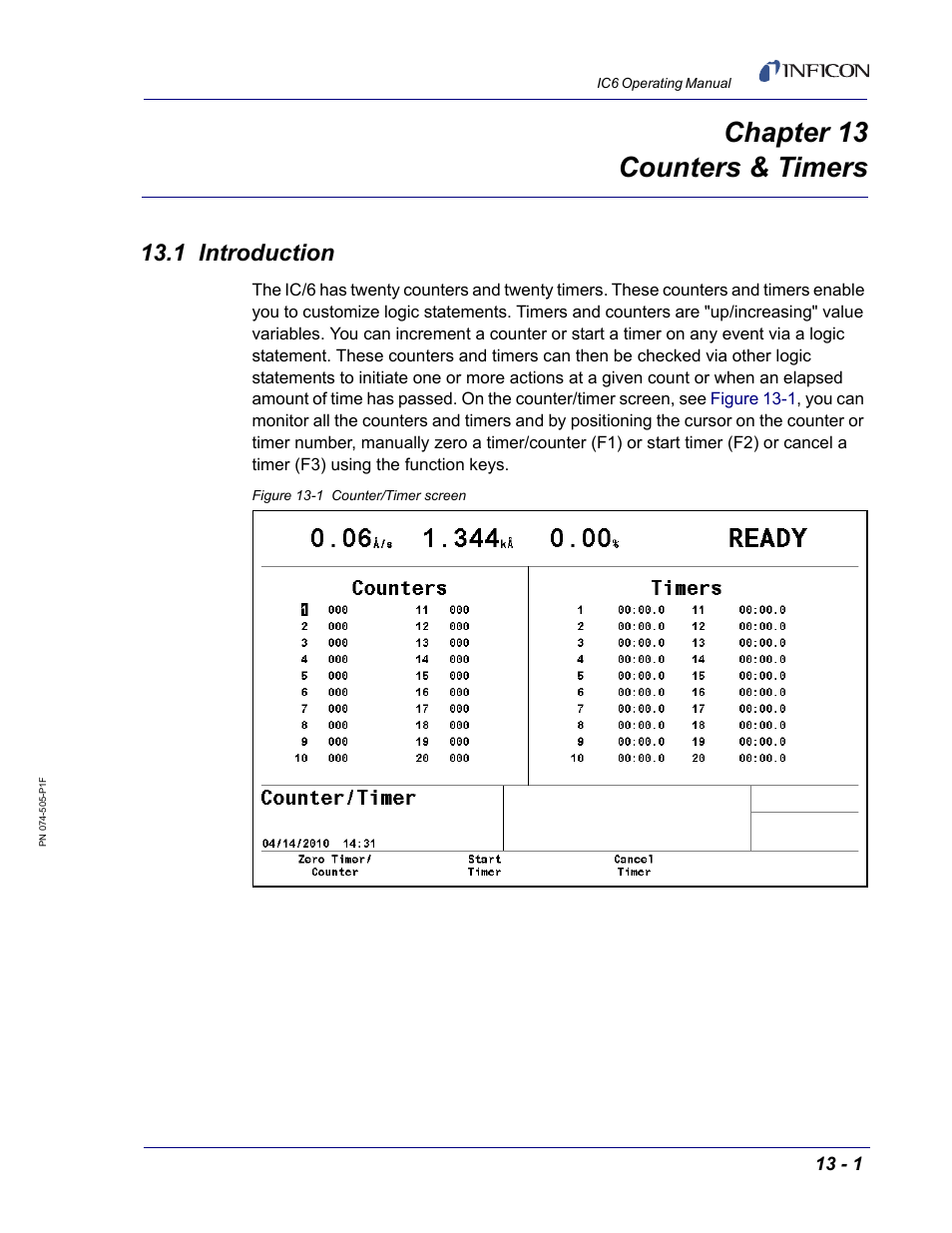 Chapter 13 counters & timers, 1 introduction, Chapter 13 | Chapter 13, counters & timers | INFICON IC6 Thin Film Deposition Controller User Manual | Page 265 / 332