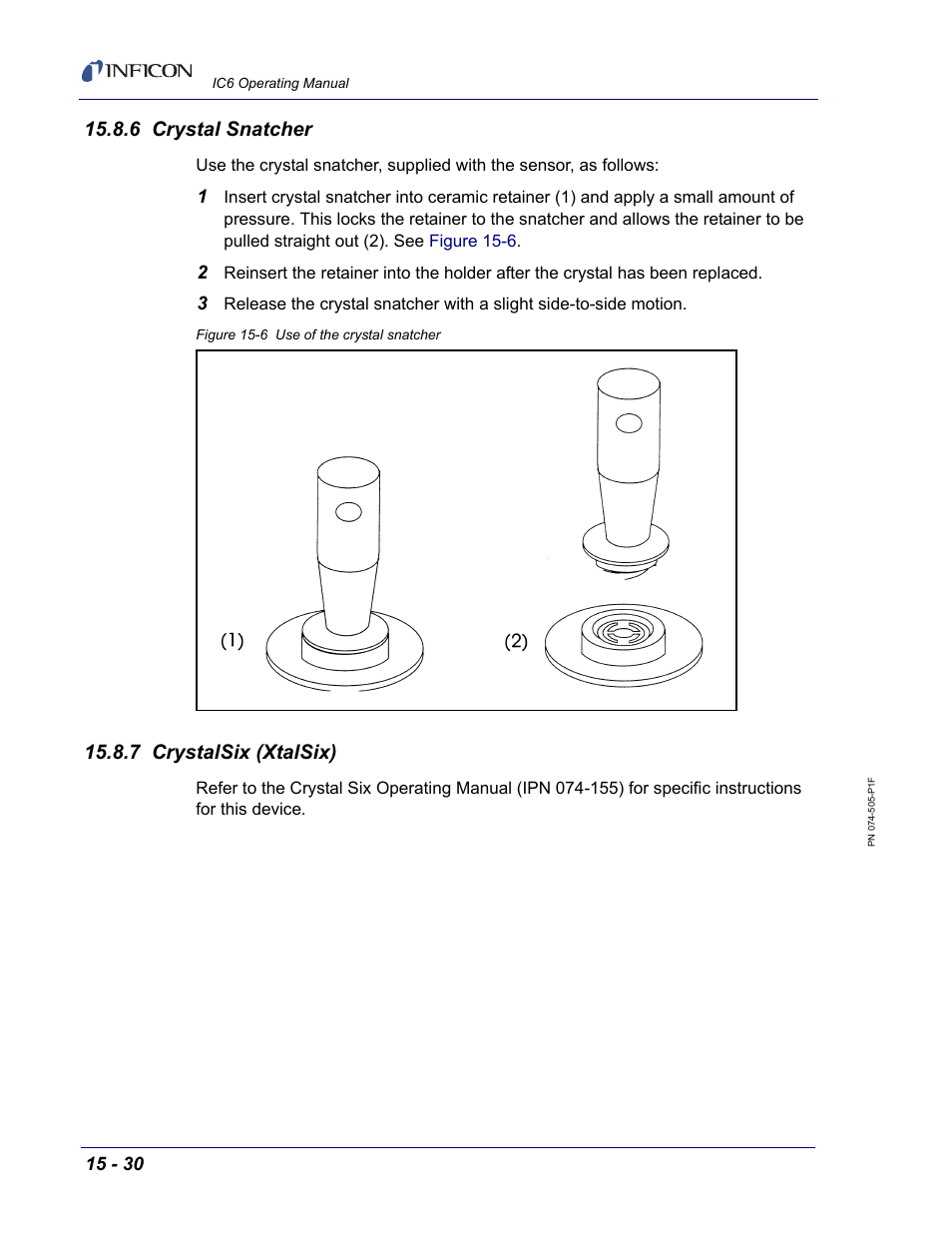 6 crystal snatcher, 7 crystalsix (xtalsix) | INFICON IC6 Thin Film Deposition Controller User Manual | Page 300 / 332