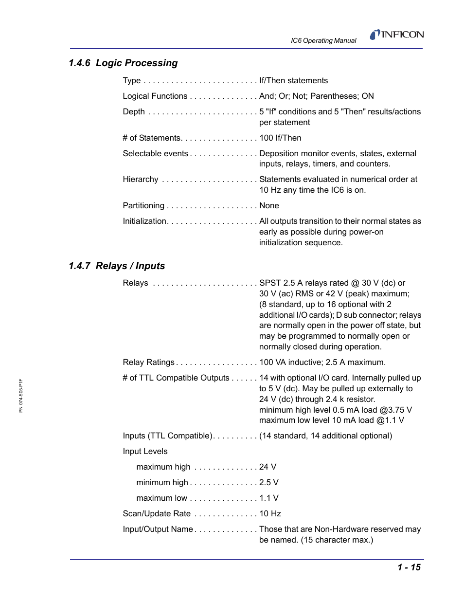 6 logic processing, 7 relays / inputs | INFICON IC6 Thin Film Deposition Controller User Manual | Page 35 / 332