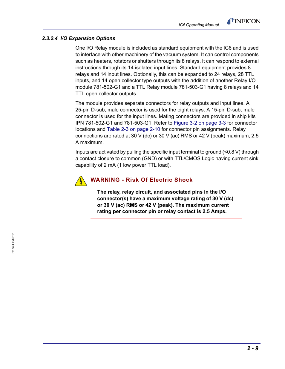 4 i/o expansion options, Warning - risk of electric shock | INFICON IC6 Thin Film Deposition Controller User Manual | Page 51 / 332