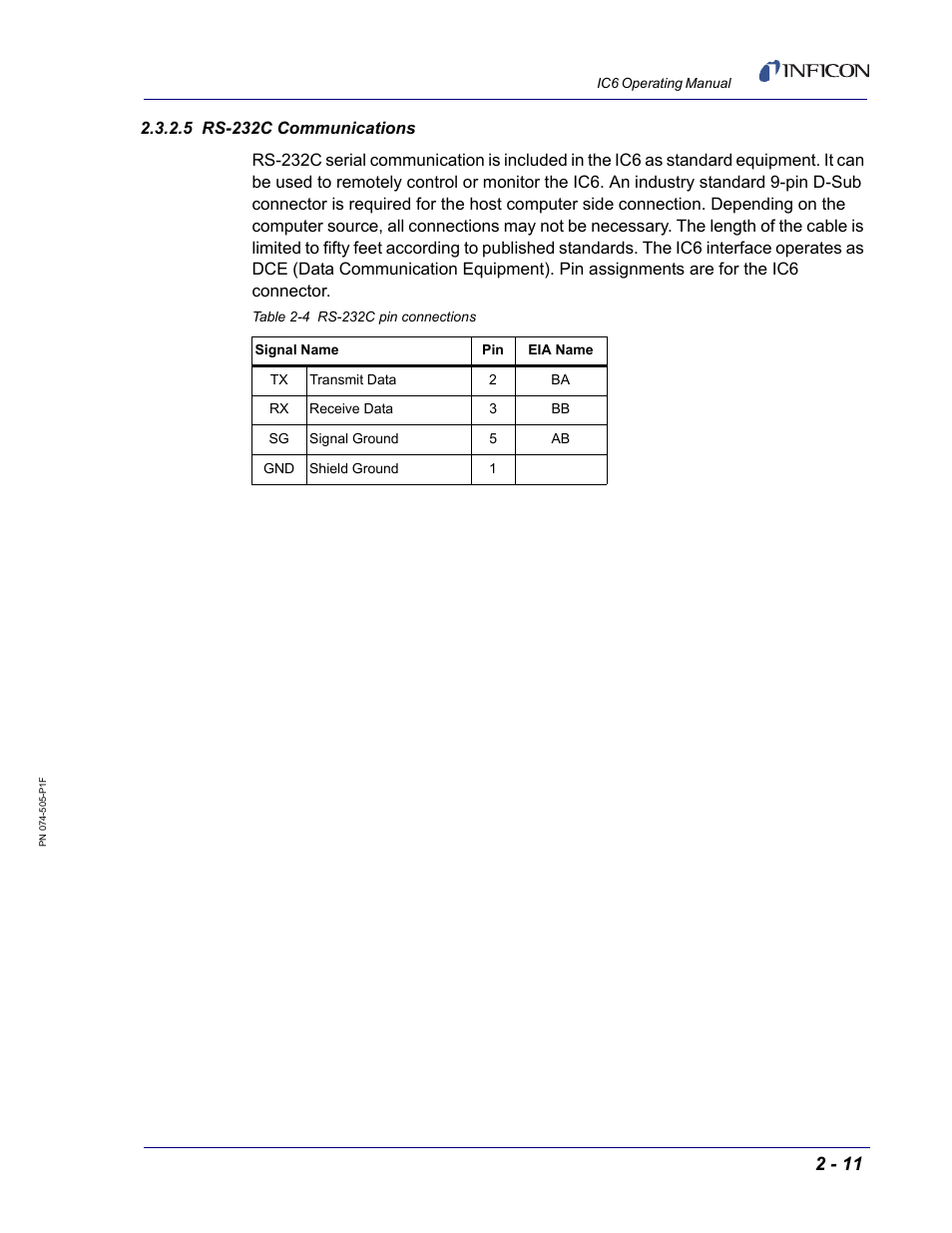 5 rs-232c communications | INFICON IC6 Thin Film Deposition Controller User Manual | Page 53 / 332