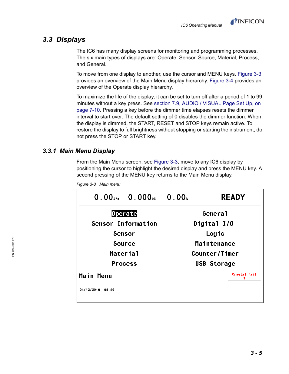 3 displays, 1 main menu display | INFICON IC6 Thin Film Deposition Controller User Manual | Page 59 / 332