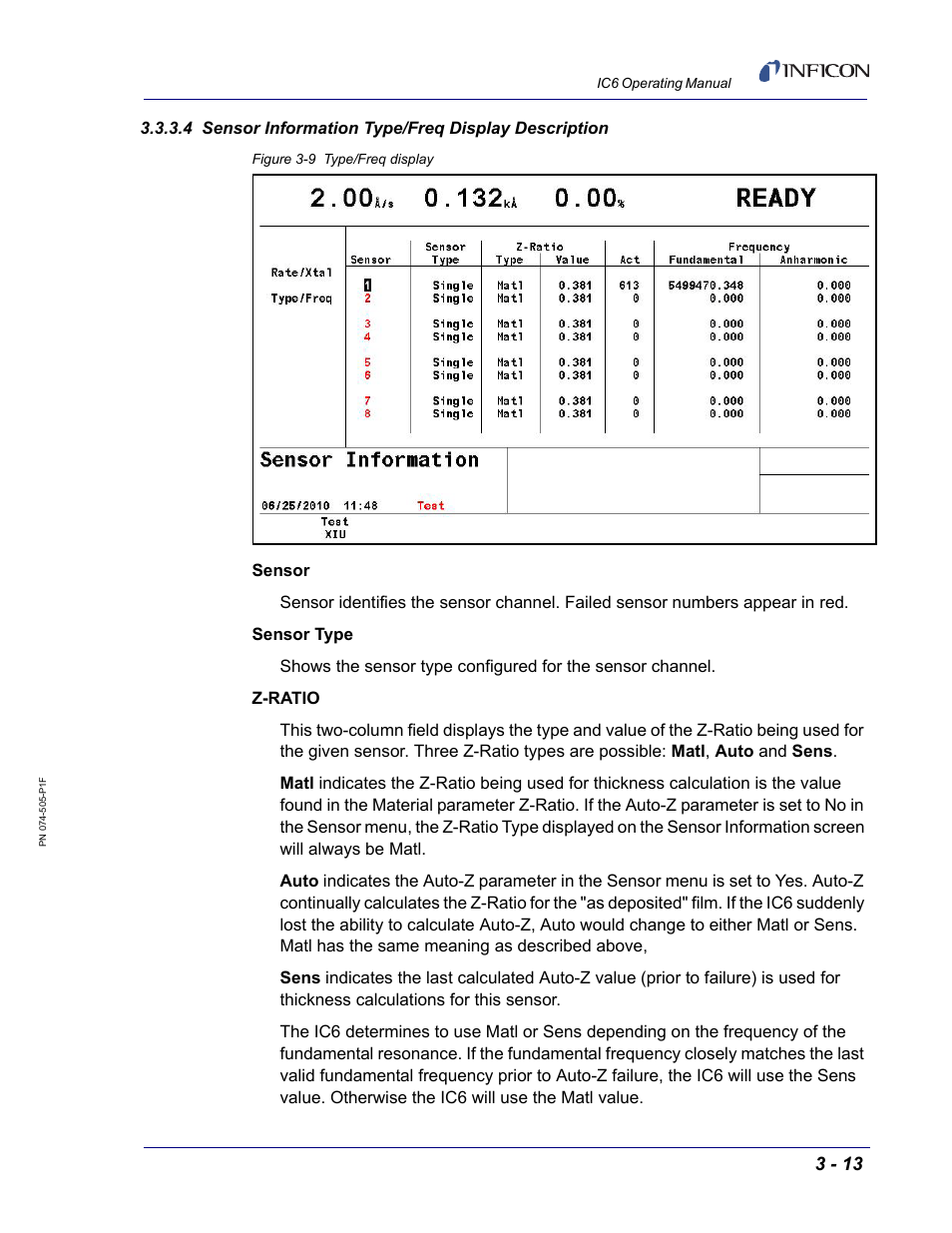 4 sensor information type/freq display description | INFICON IC6 Thin Film Deposition Controller User Manual | Page 67 / 332