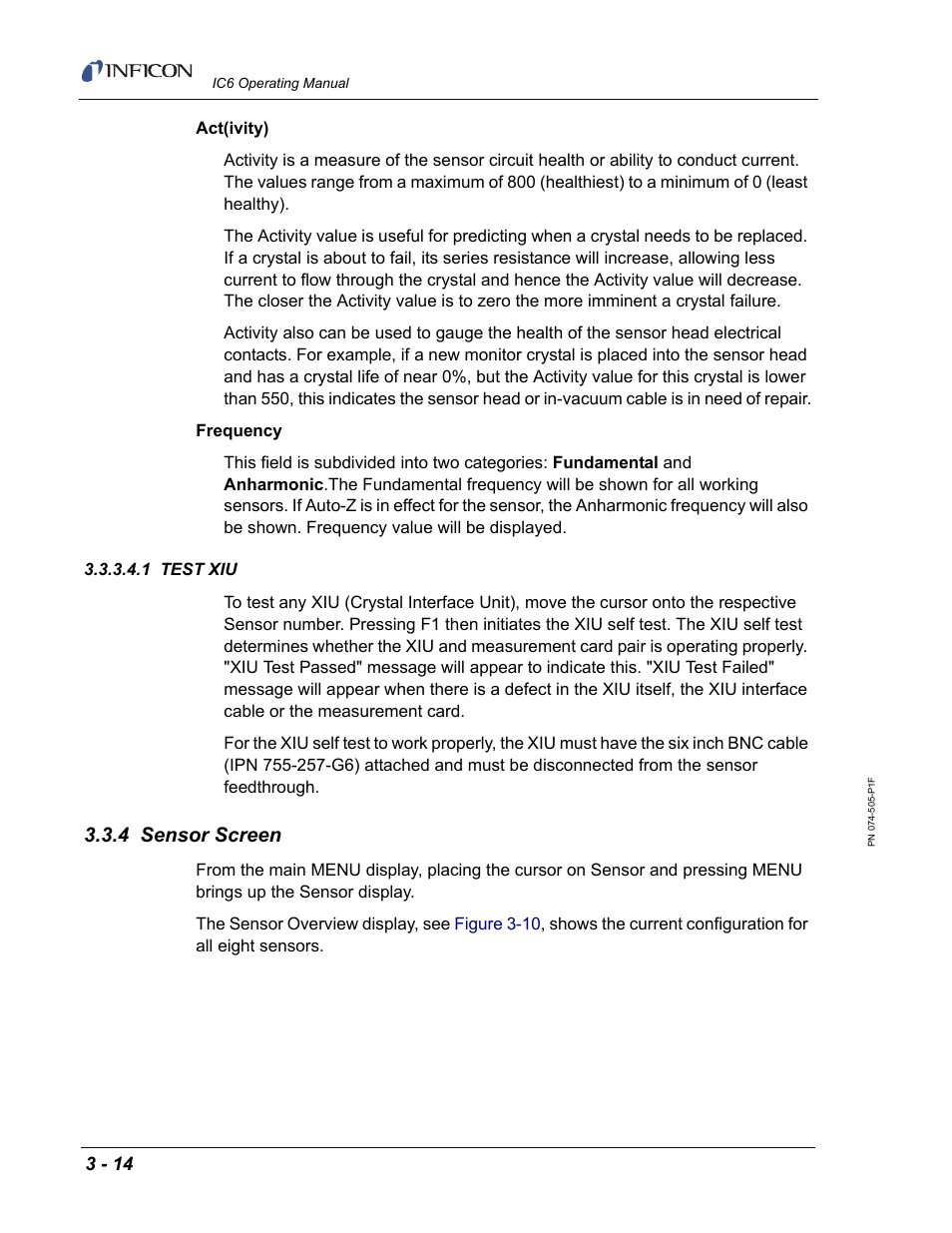 1 test xiu, 4 sensor screen | INFICON IC6 Thin Film Deposition Controller User Manual | Page 68 / 332