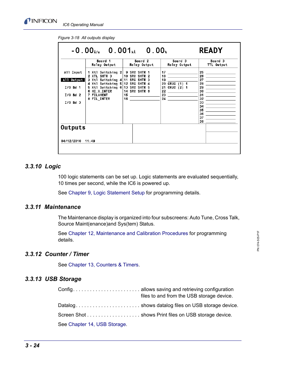 10 logic, 11 maintenance, 12 counter / timer | 13 usb storage, S, see, Figure 3-18 | INFICON IC6 Thin Film Deposition Controller User Manual | Page 78 / 332