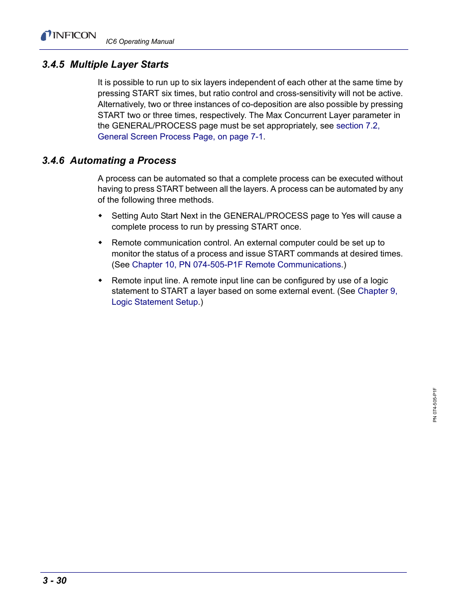 5 multiple layer starts, 6 automating a process | INFICON IC6 Thin Film Deposition Controller User Manual | Page 84 / 332