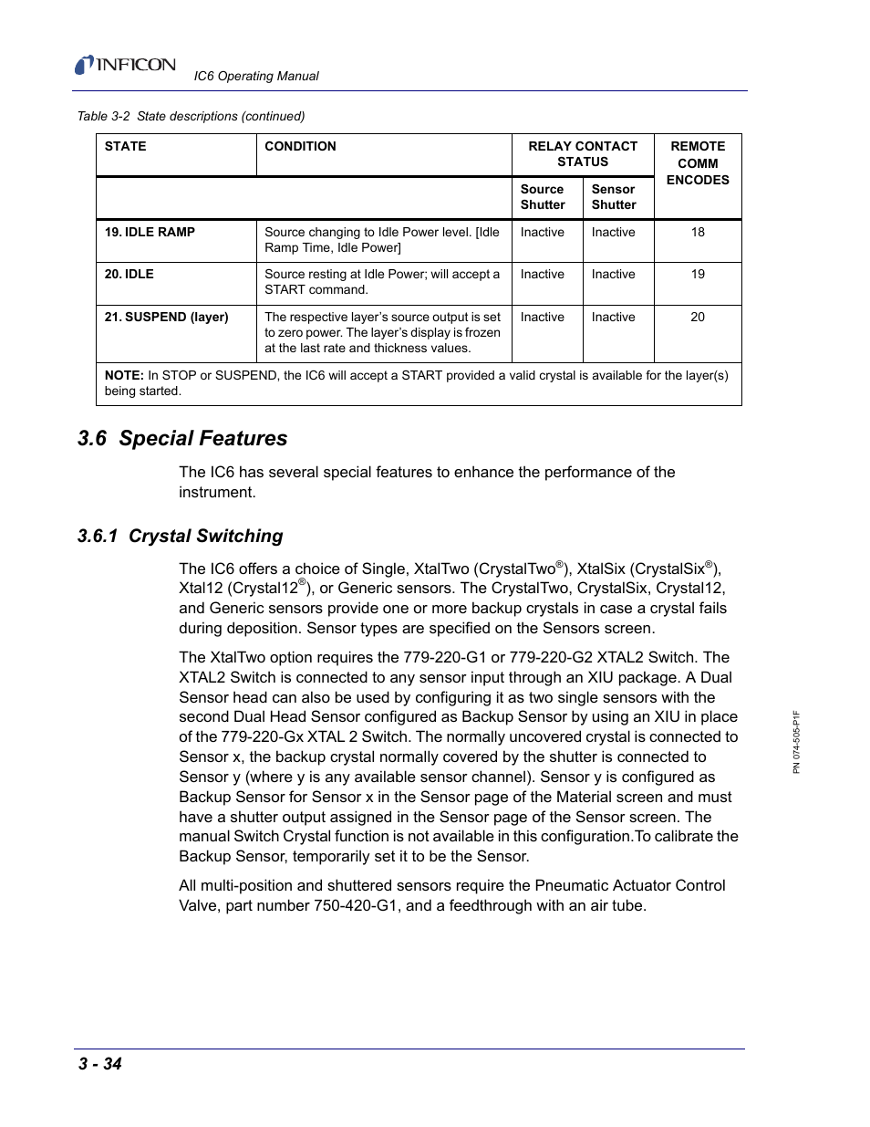 6 special features, 1 crystal switching | INFICON IC6 Thin Film Deposition Controller User Manual | Page 88 / 332