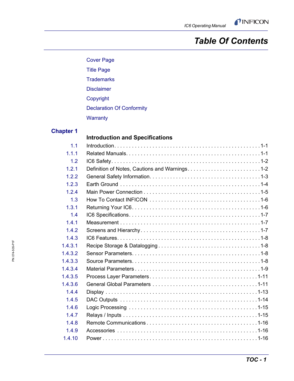 INFICON IC6 Thin Film Deposition Controller User Manual | Page 9 / 332