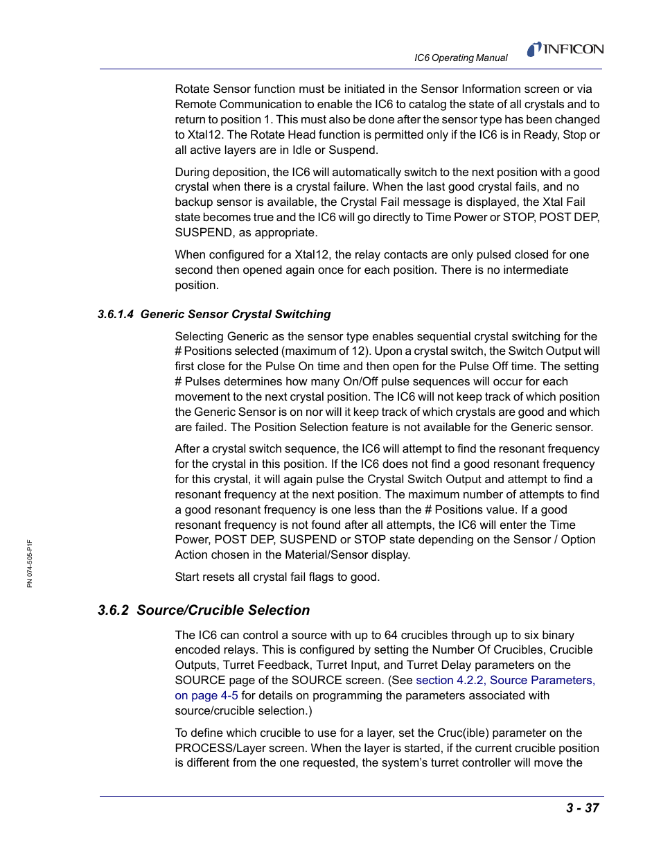 4 generic sensor crystal switching, 2 source/crucible selection, For d | INFICON IC6 Thin Film Deposition Controller User Manual | Page 91 / 332