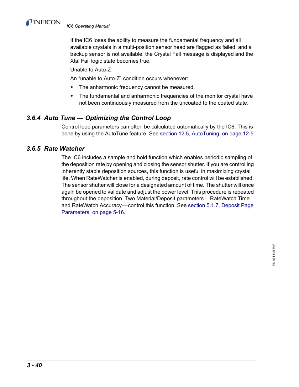 4 auto tune — optimizing the control loop, 5 rate watcher | INFICON IC6 Thin Film Deposition Controller User Manual | Page 94 / 332