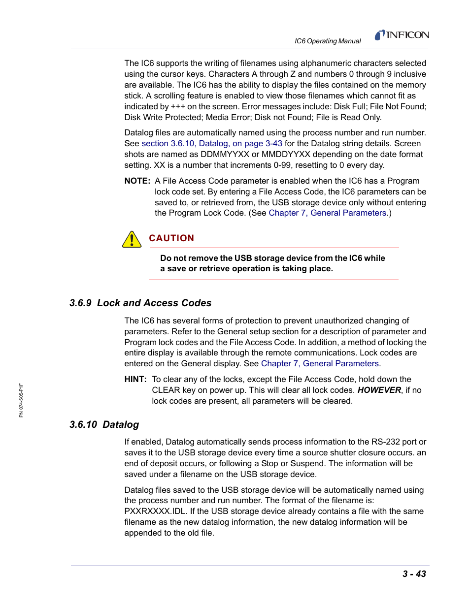 9 lock and access codes, 10 datalog | INFICON IC6 Thin Film Deposition Controller User Manual | Page 97 / 332