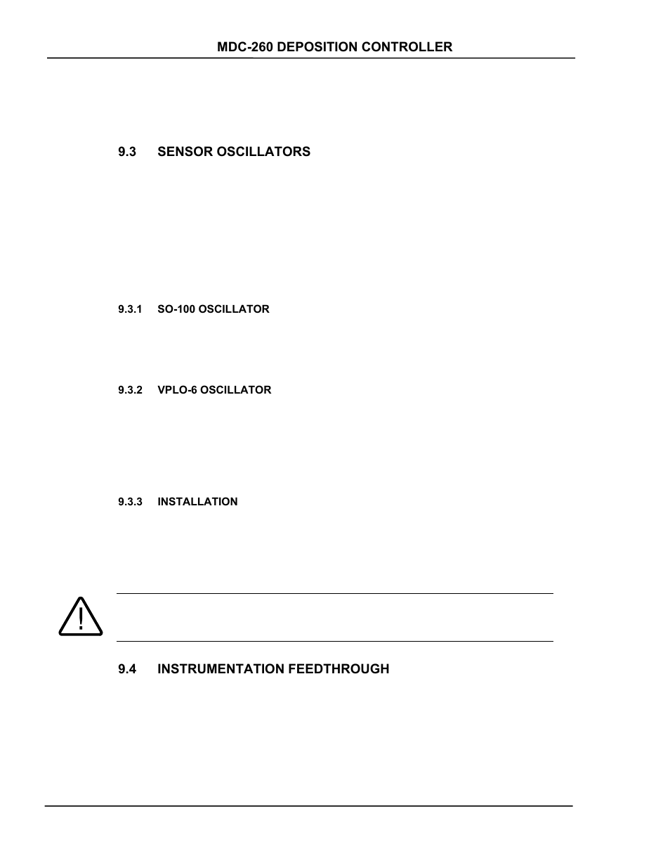 Sensor oscillators, So-100 oscillator, Vplo-6 oscillator | Installation, Instrumentation feedthrough, Sensor, Oscillator, So-100 oscillator -2, Vplo-6 oscillator -2, Installation -2 | INFICON MDC-260 Thin Film Deposition Controller User Manual | Page 114 / 208