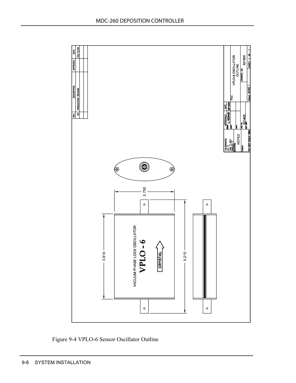 Figure 9-4 vplo-6 sensor oscillator outline -8 | INFICON MDC-260 Thin Film Deposition Controller User Manual | Page 120 / 208