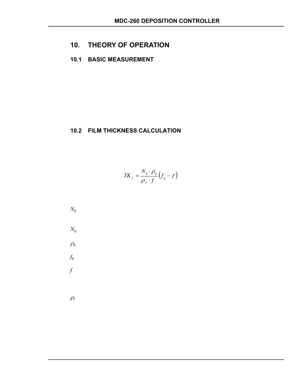 Theory of operation, Basic measurement, Film thickness calculation | Theory of operation -1, Basic, Measurement -1, Film, Thickness, Calculation -1 | INFICON MDC-260 Thin Film Deposition Controller User Manual | Page 125 / 208