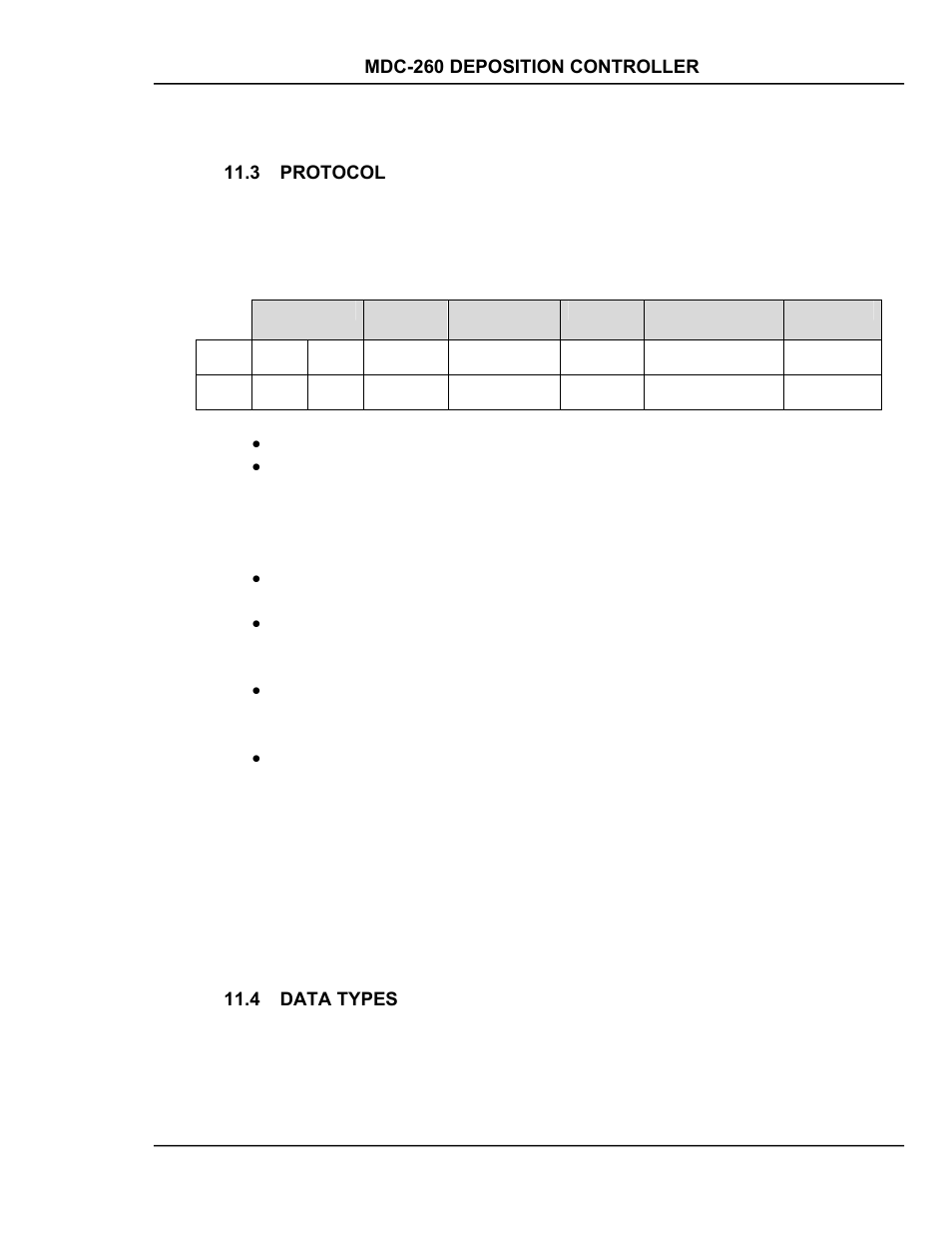 Protocol, Data types, Protocol -7 | Data, Types -7 | INFICON MDC-260 Thin Film Deposition Controller User Manual | Page 145 / 208