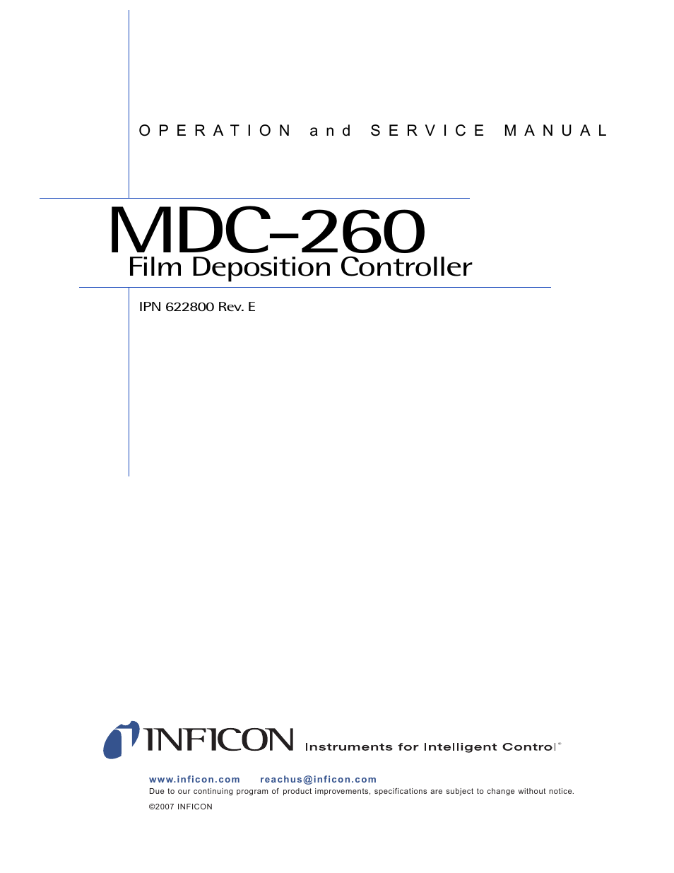 Mdc-260, Film deposition controller | INFICON MDC-260 Thin Film Deposition Controller User Manual | Page 3 / 208