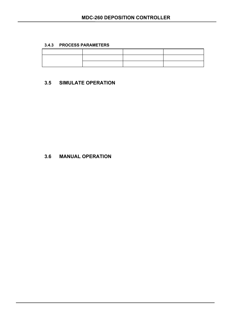 Process parameters, Simulate operation, Manual operation | Process parameters -4, Simulate, Operation -4, Manual | INFICON MDC-260 Thin Film Deposition Controller User Manual | Page 34 / 208