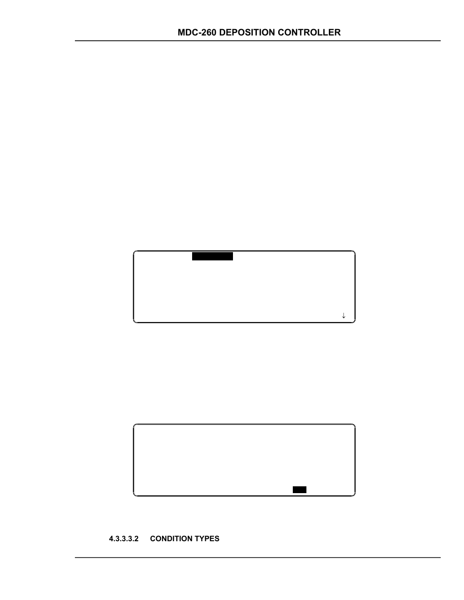 Condition types, Figure 4-12 output conditions selection screen -29 | INFICON MDC-260 Thin Film Deposition Controller User Manual | Page 65 / 208