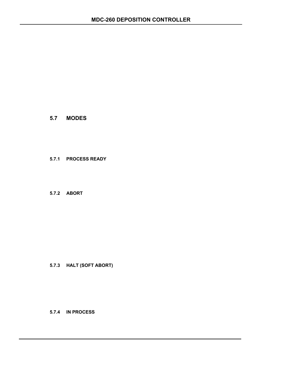 Modes, Process ready, Abort | Halt (soft abort), In process, Modes -6, Process ready -6, Abort -6, Halt (soft abort) -6, In process -6 | INFICON MDC-260 Thin Film Deposition Controller User Manual | Page 84 / 208