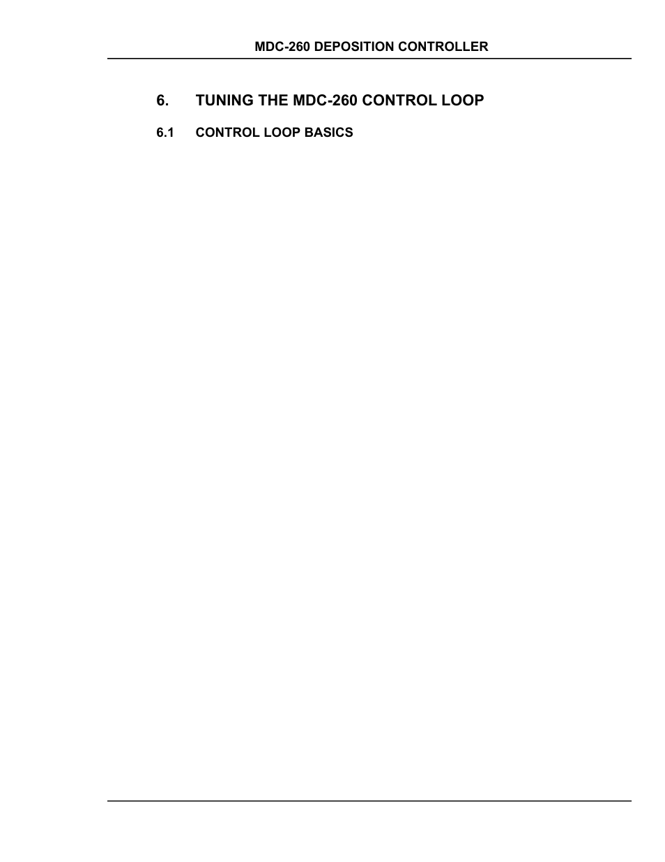 Tuning the mdc-260 control loop, Control loop basics, Tuning the mdc-260 control loop -1 | Control, Loop, Basics -1, Covered in section 6, Section 6 | INFICON MDC-260 Thin Film Deposition Controller User Manual | Page 91 / 208