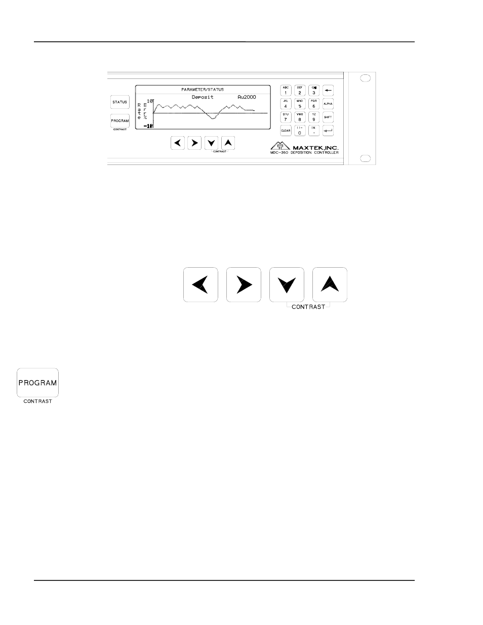 Arrow keys, Program key, Arrow keys -4 | Program key -4, Figure 2-3 programming section -4, Figure 2-4 arrow keys -4 | INFICON MDC-360 Thin Film Deposition Controller User Manual | Page 22 / 173