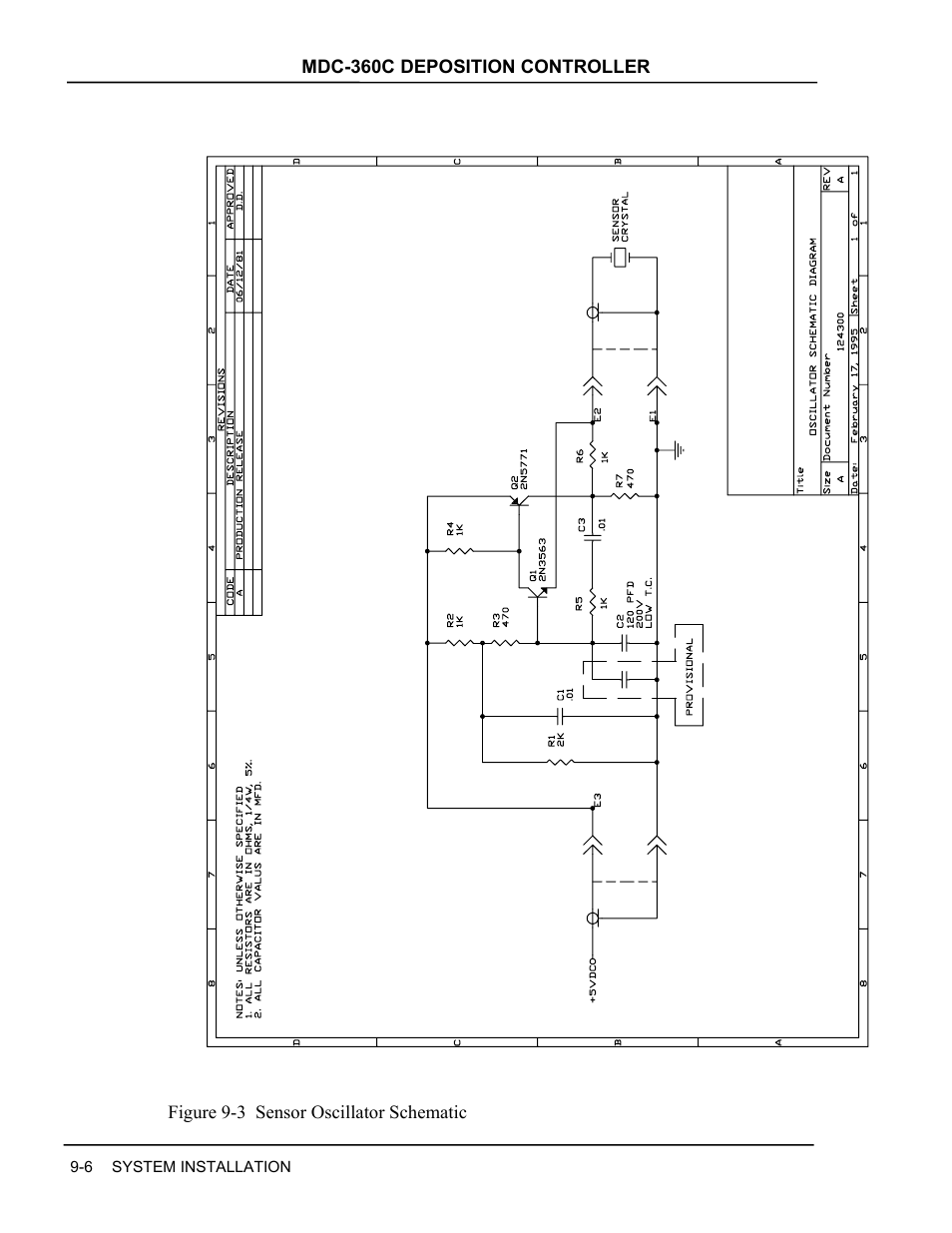 Figure 9-3 sensor oscillator schematic -6 | INFICON MDC-360C Thin Film Deposition Controller User Manual | Page 130 / 196