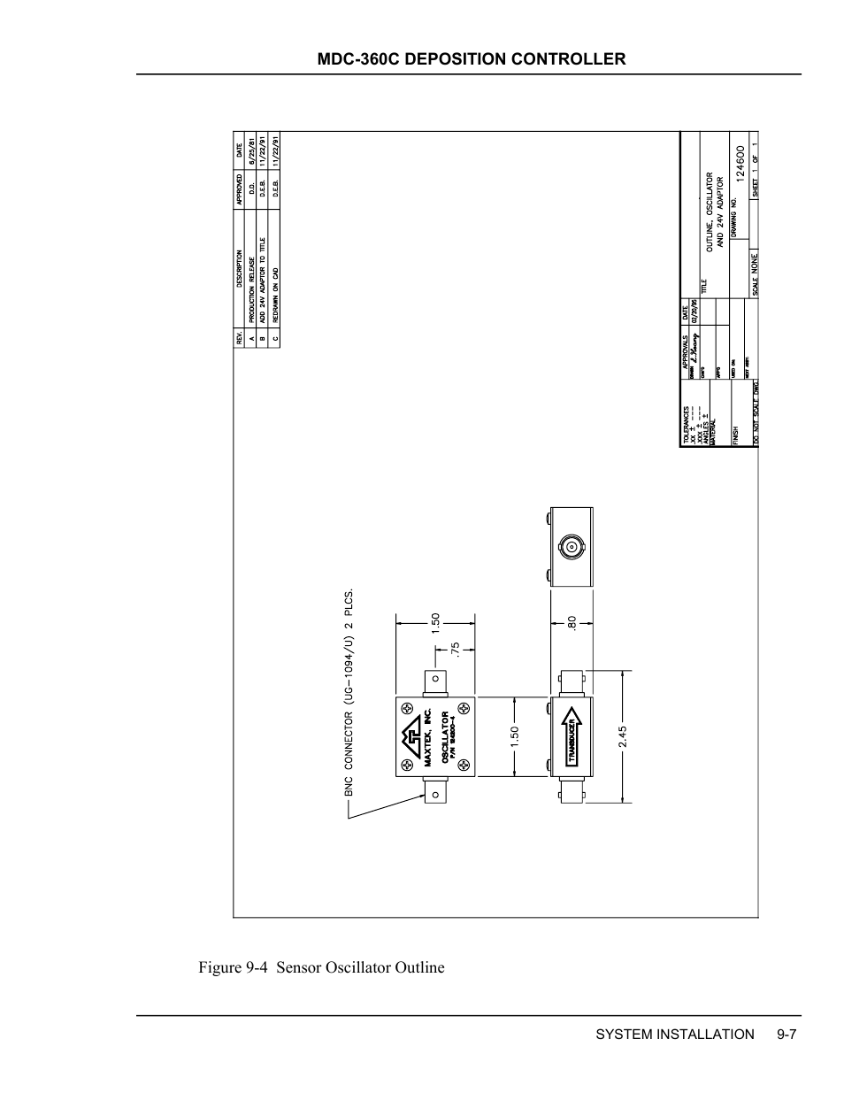 Figure 9-4 sensor oscillator outline -7 | INFICON MDC-360C Thin Film Deposition Controller User Manual | Page 131 / 196