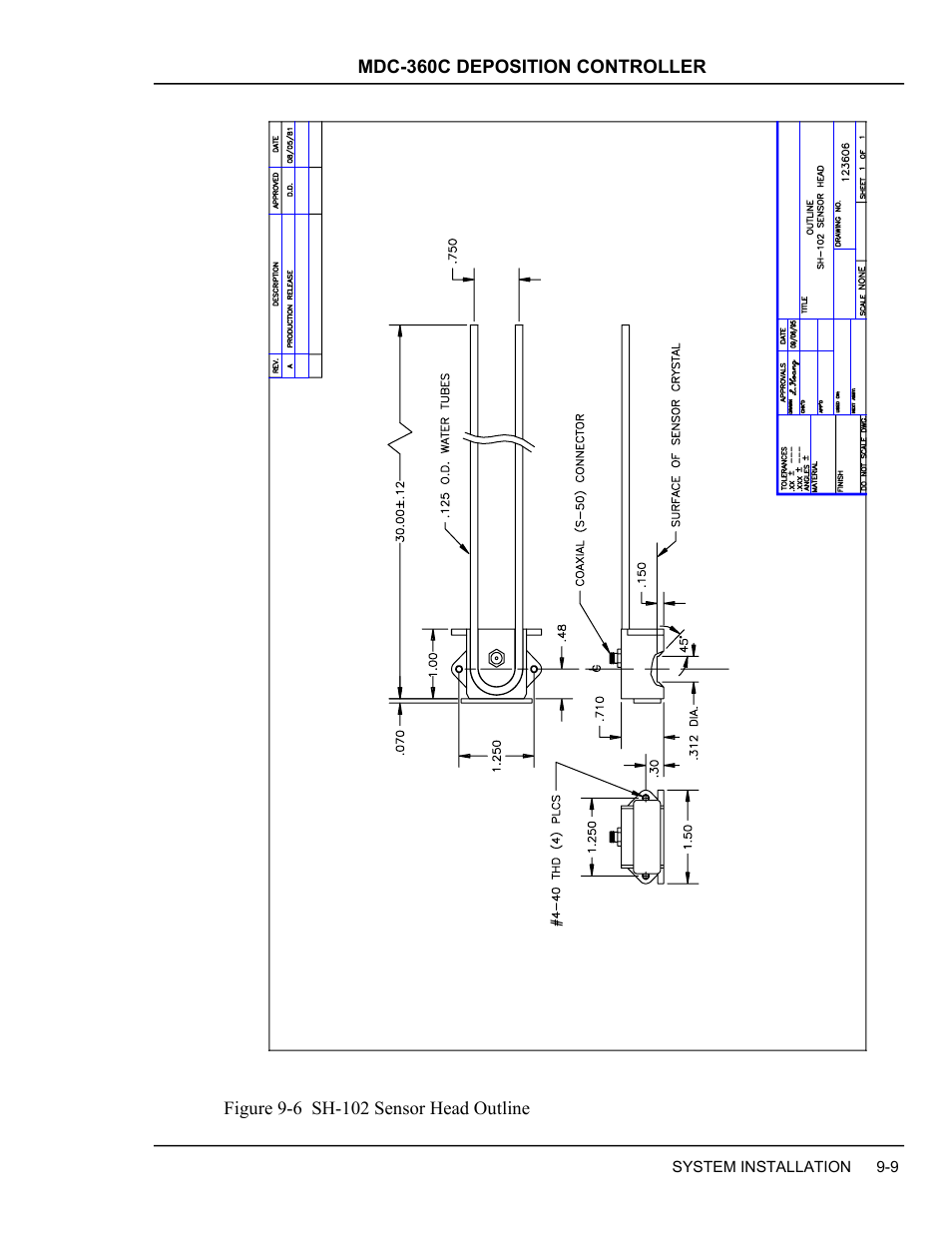 Figure 9-6 sh-102 sensor head outline -9 | INFICON MDC-360C Thin Film Deposition Controller User Manual | Page 133 / 196