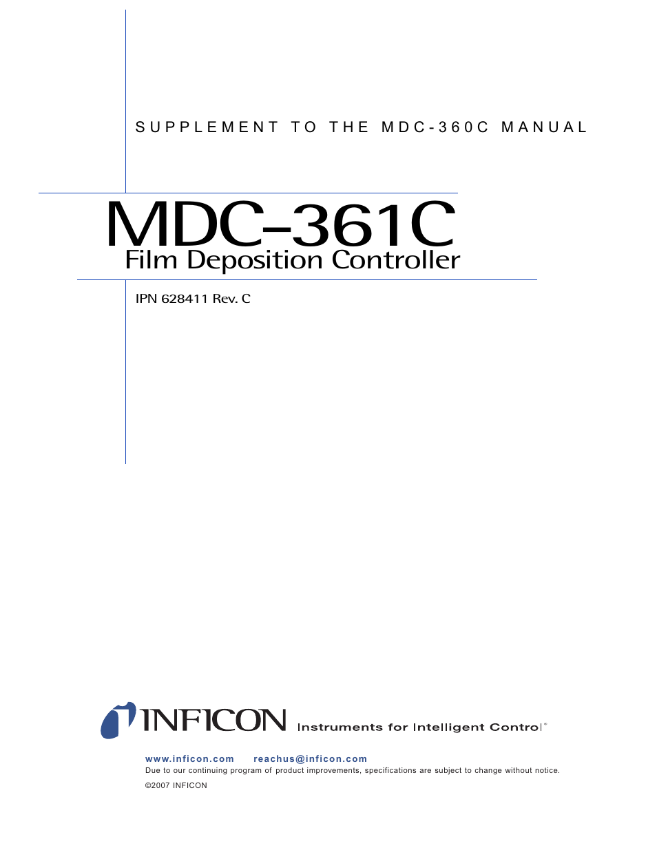 Mdc-361c, Film deposition controller | INFICON MDC-361C Thin Film Deposition Controller User Manual | Page 3 / 14