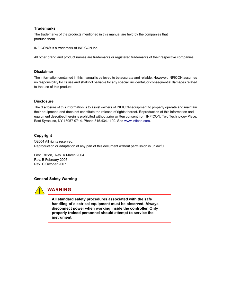 Trademarks, Disclaimer, Disclosure | Copyright | INFICON MDC-361C Thin Film Deposition Controller User Manual | Page 4 / 14