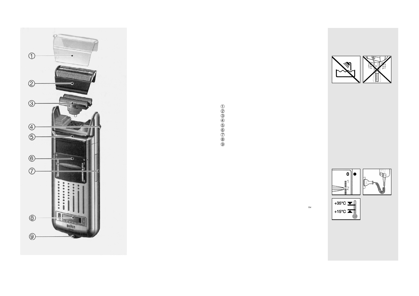 1 description, 2 charging the shaver, 3 function display | Braun 6550 User Manual | Page 2 / 4