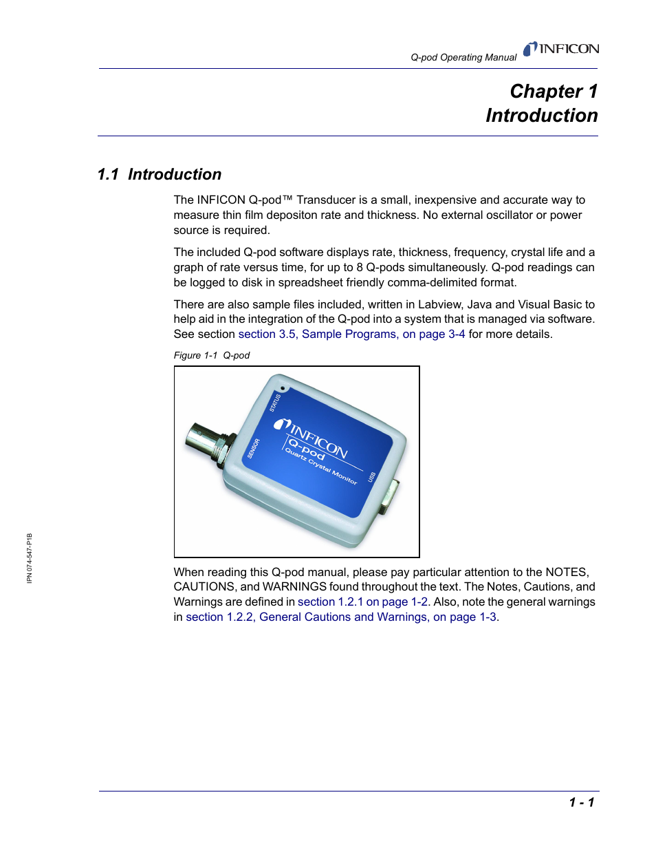 Chapter 1 introduction, 1 introduction, Chapter 1 | INFICON Q-pod Thin Film Deposition Monitor User Manual | Page 13 / 72