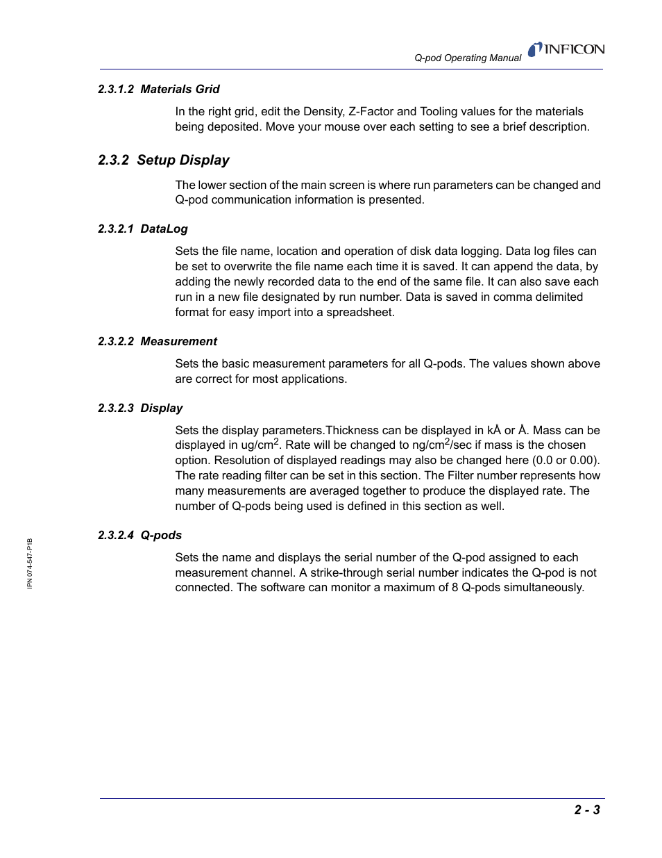 2 materials grid, 2 setup display, 1 datalog | 2 measurement, 3 display, 4 q-pods | INFICON Q-pod Thin Film Deposition Monitor User Manual | Page 21 / 72