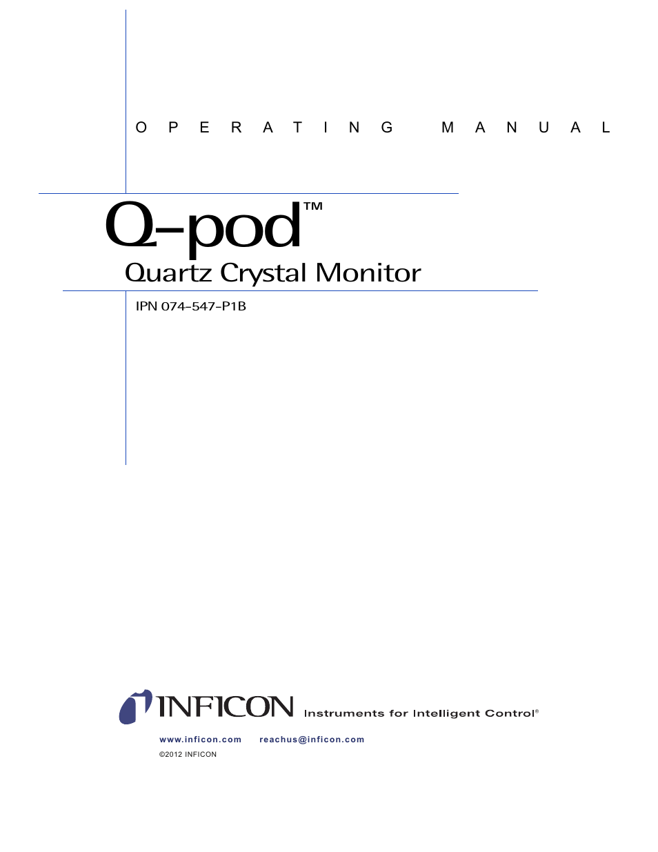 Q-pod, Quartz crystal monitor | INFICON Q-pod Thin Film Deposition Monitor User Manual | Page 3 / 72