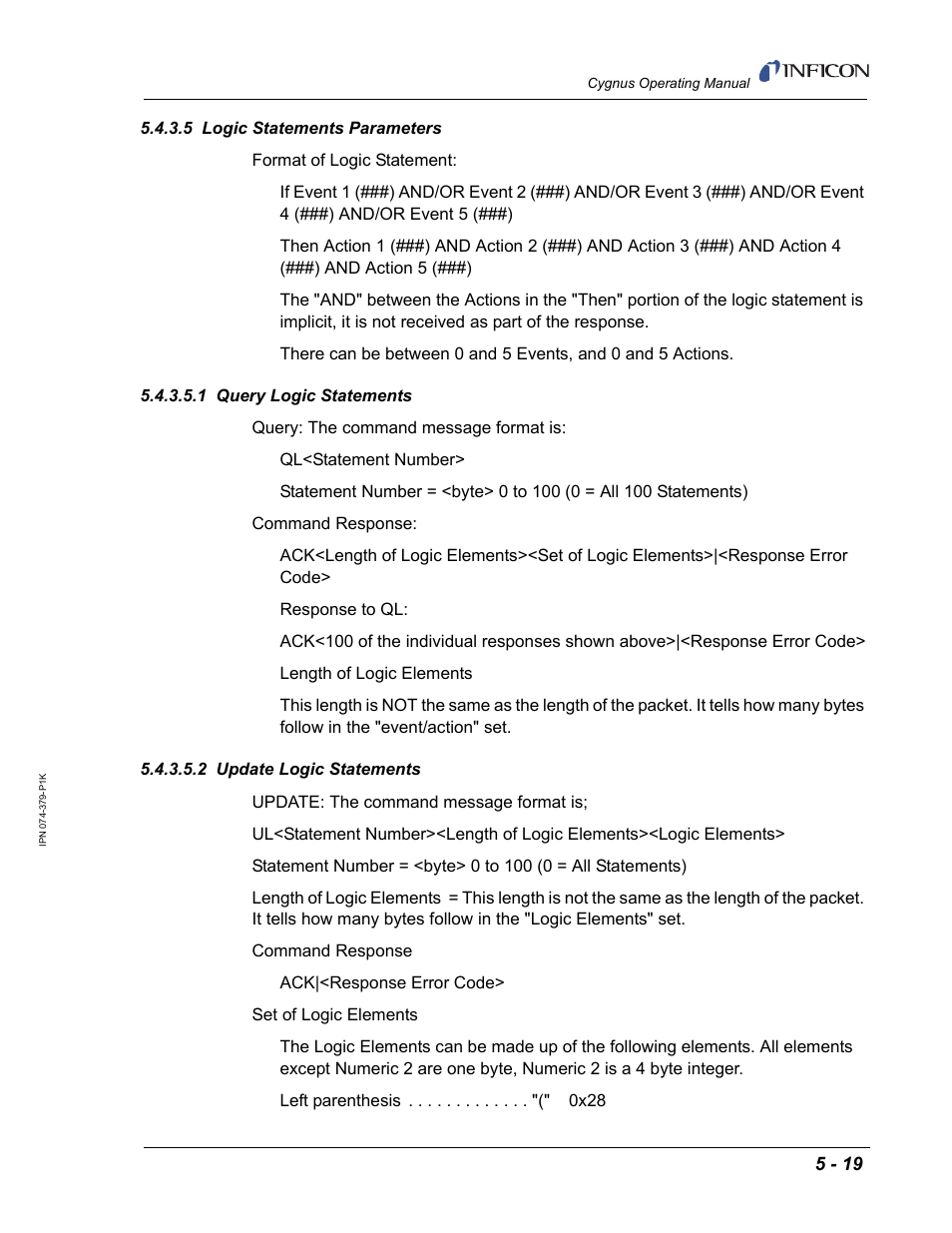 5 logic statements parameters, 1 query logic statements, 2 update logic statements | INFICON Cygnus Thin Film Deposition Controller User Manual | Page 123 / 228