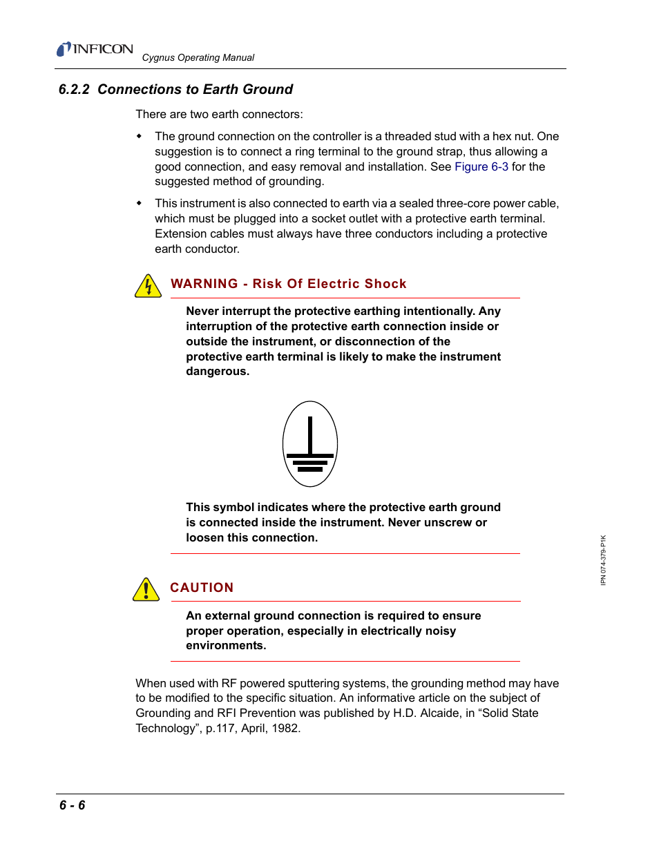 2 connections to earth ground | INFICON Cygnus Thin Film Deposition Controller User Manual | Page 148 / 228