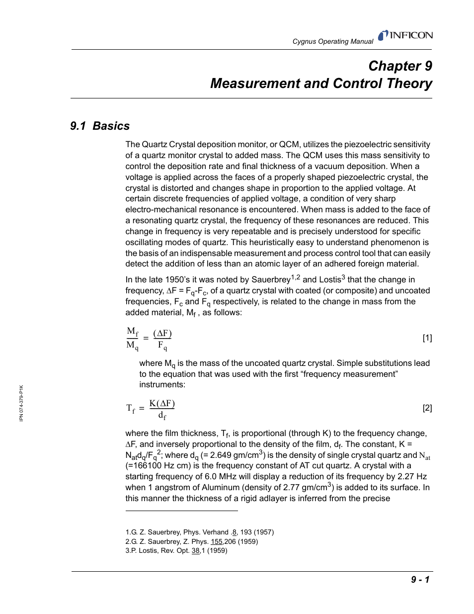 Chapter 9 measurement and control theory, 1 basics, Chapter 9 | INFICON Cygnus Thin Film Deposition Controller User Manual | Page 199 / 228