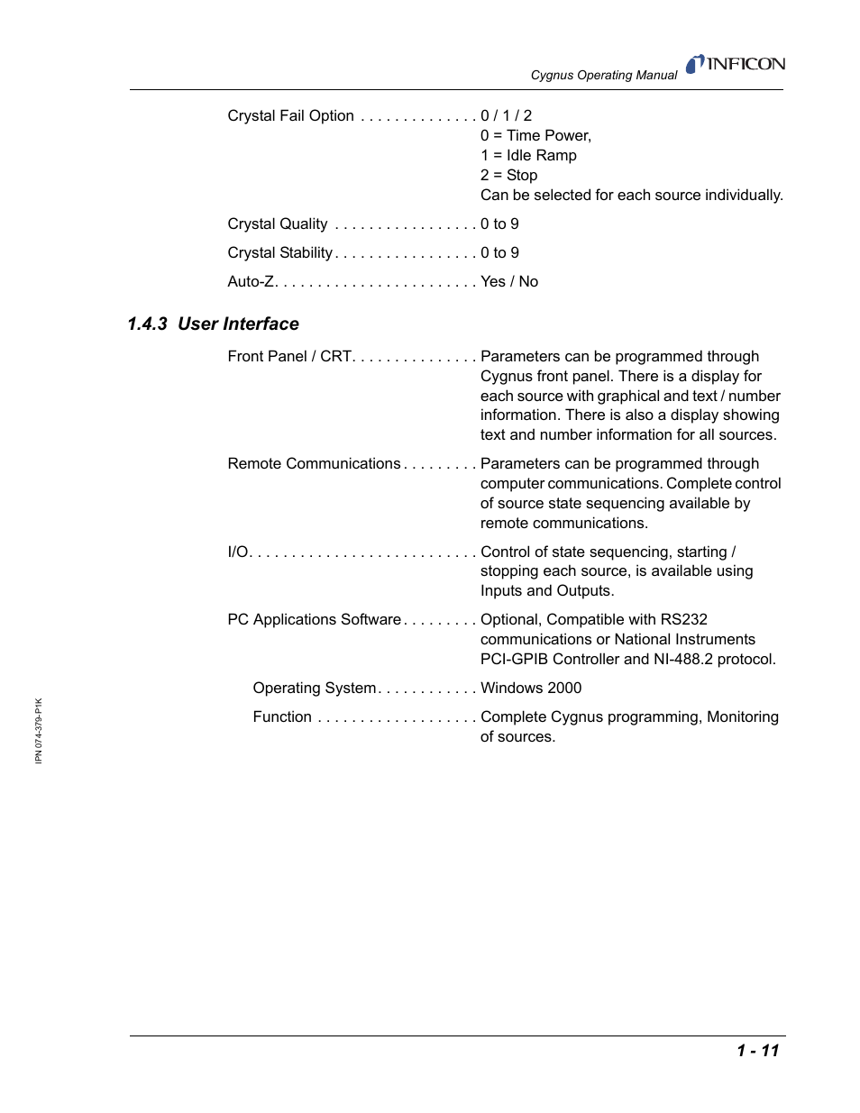 3 user interface | INFICON Cygnus Thin Film Deposition Controller User Manual | Page 25 / 228