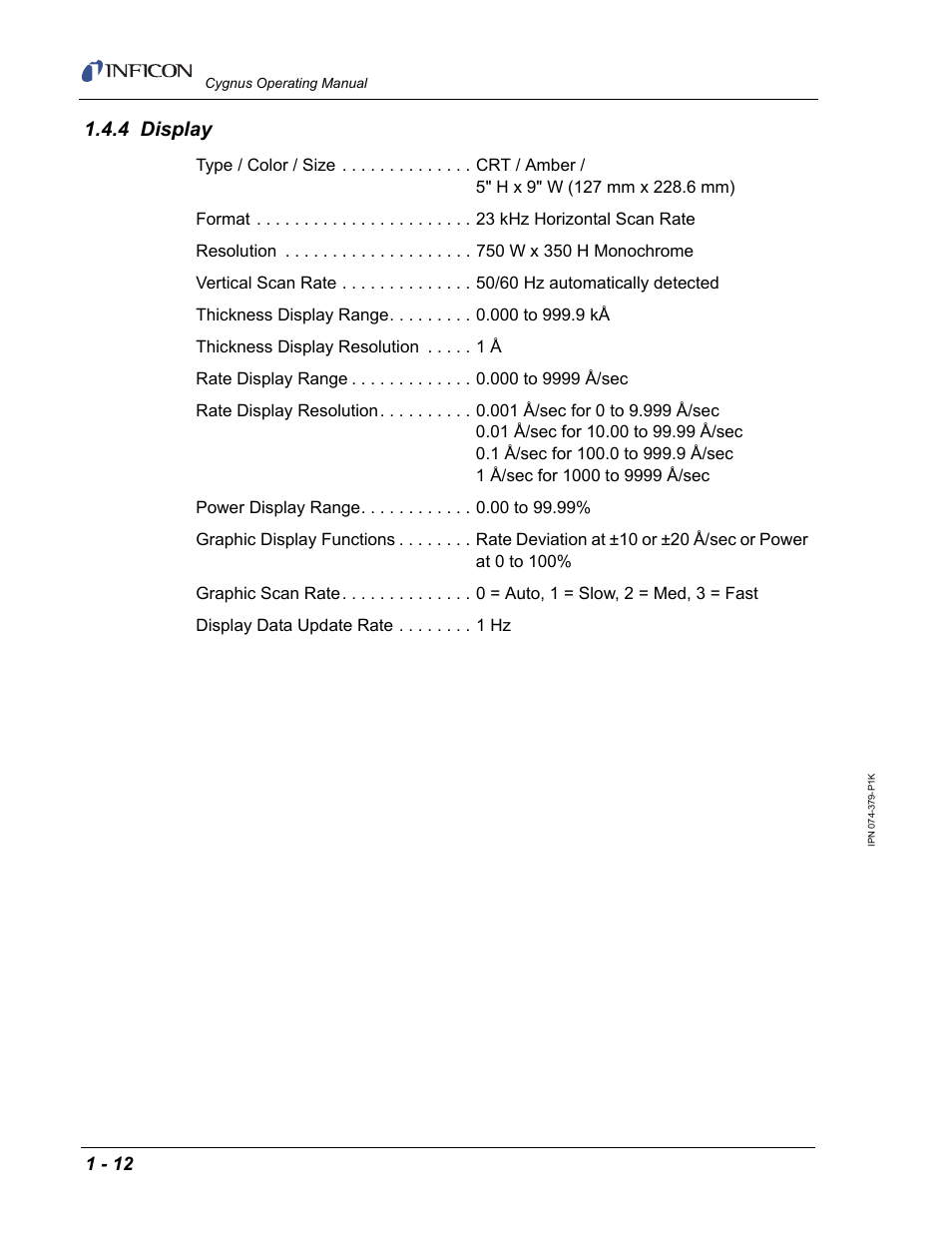 4 display | INFICON Cygnus Thin Film Deposition Controller User Manual | Page 26 / 228