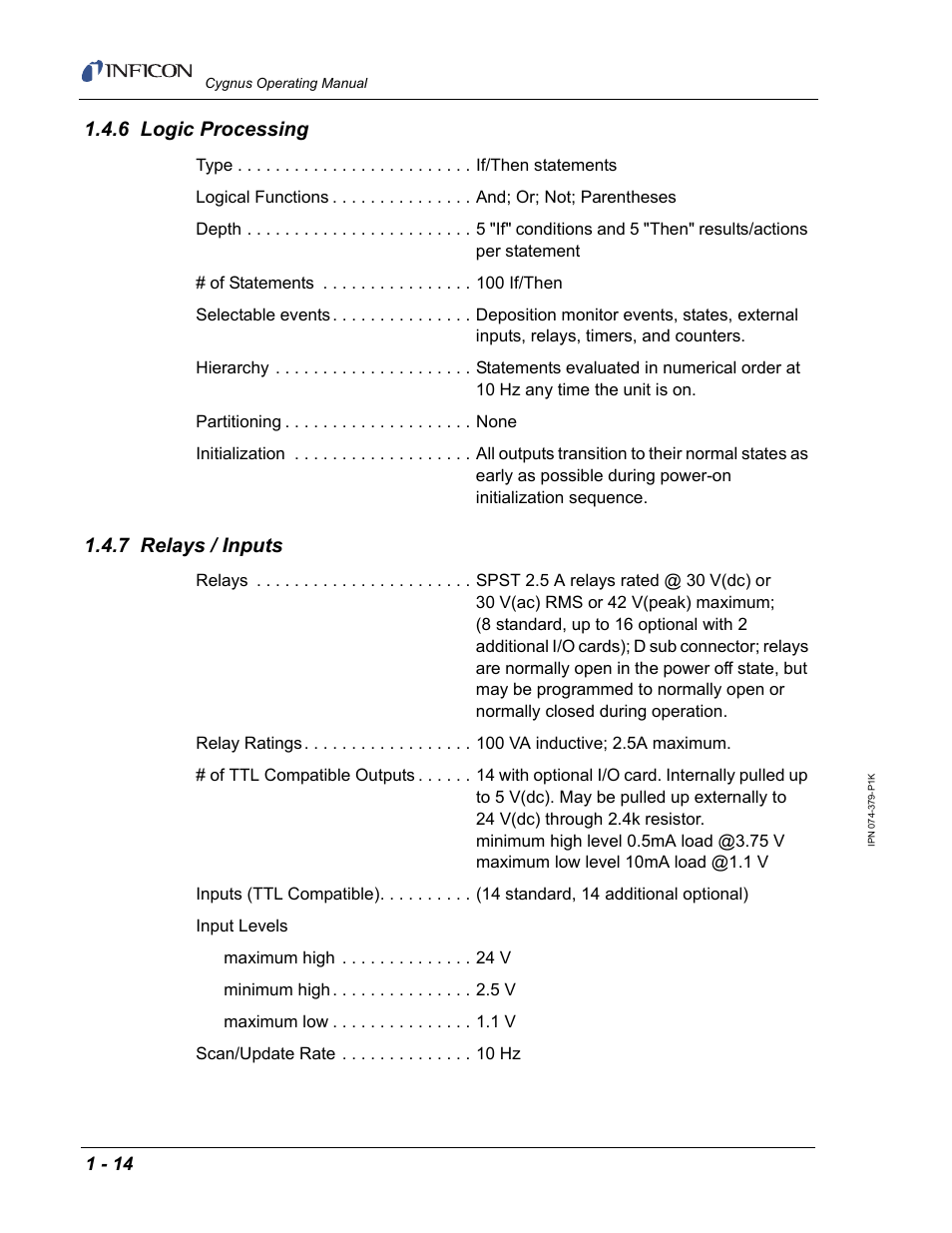 6 logic processing, 7 relays / inputs | INFICON Cygnus Thin Film Deposition Controller User Manual | Page 28 / 228
